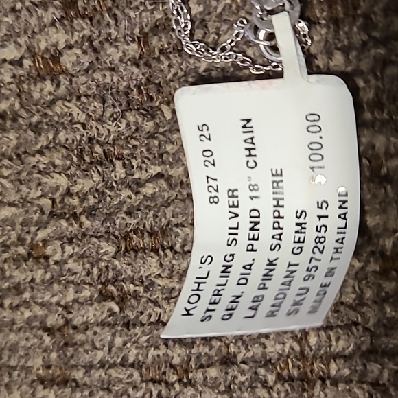 STERLING SILVER GENUINE DIAMOND LAB CREATED PINK SAPPHIRE PENDANT 18" - Picture 7 of 8